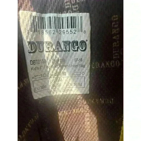 Durango Brown Union Flag Patriotic Western Boots Kids 8” Size US 6M - Picture 10 of 14